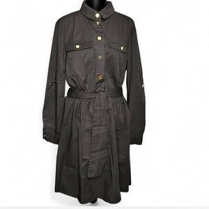 MOHITO COLLECTION Black Button-Up Long Sleeves Dress W/Belt And Front Pockets 38